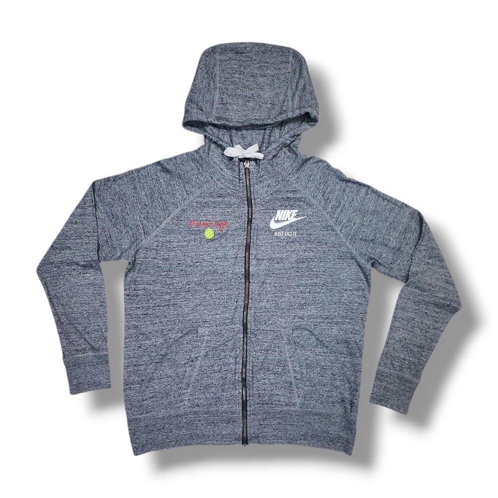 Vintage Nike Sportswear Zip Up Heathered Gray Hoodie Jacket Women's L Miami Hype